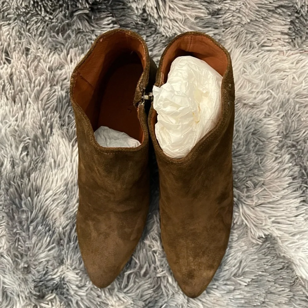 Olive Suede Ankle Boots with Side Zip - Women's